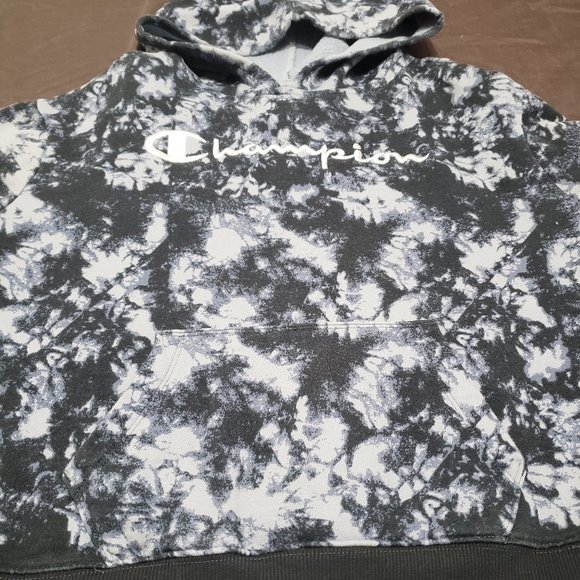 Champion Pullover Hoodie Bleach Tie Dye Design Boys XS White Black Hooded - Picture 4 of 6